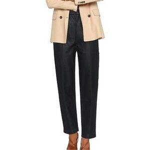 FRNCH Black Vegan Leather High Rise Tapered Fit Trousers